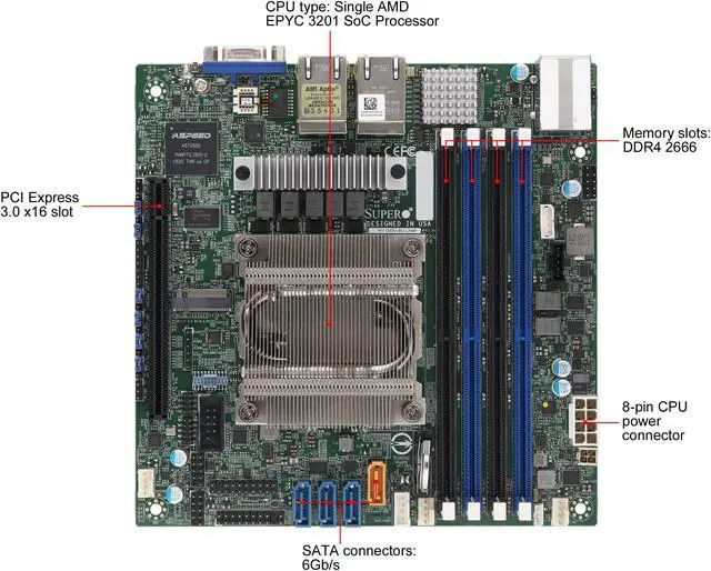 Alt view image 5 of 6 - SUPERMICRO MBD-M11SDV-8CT-LN4F-O Mini ITX Server Motherboard