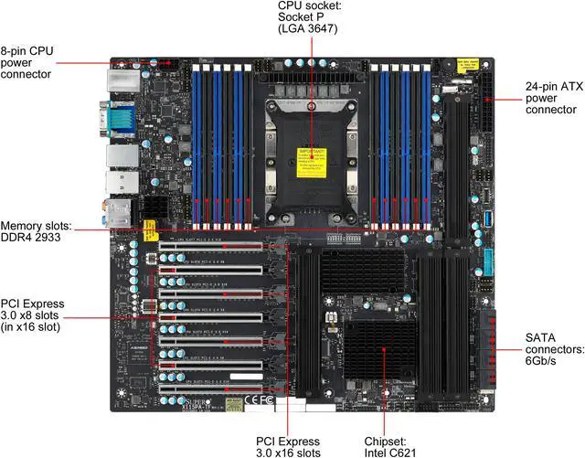 Alt view image 9 of 11 - SUPERMICRO MBD-X11SPA-TF-O Extended ATX Server Motherboard LGA 3647 Intel C621