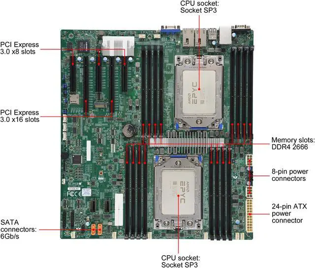 Alt view image 4 of 6 - SUPERMICRO MBD-H11DSI with 2 AMD EPYC 7401 CPUs Installed, and Tested