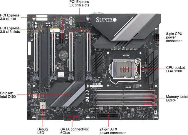 Alt view image 2 of 3 - SUPERMICRO MBD-C9Z490-PG-O LGA 1200 Intel Z490 ATX Intel Motherboard