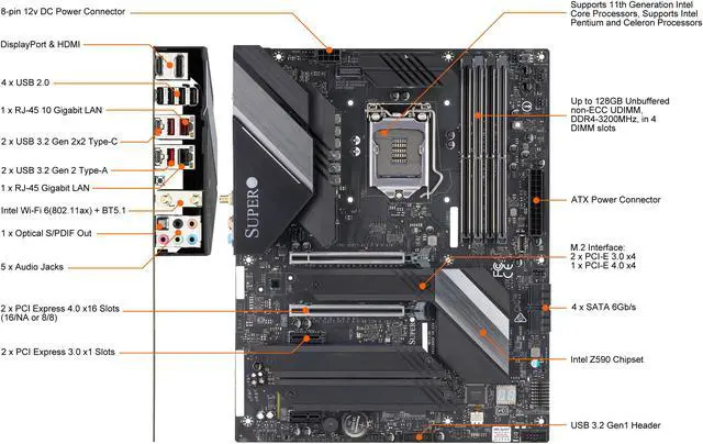 Alt view image 2 of 7 - SUPERMICRO C9Z590-CGW LGA 1200 Intel Z590 ATX Intel Motherboard