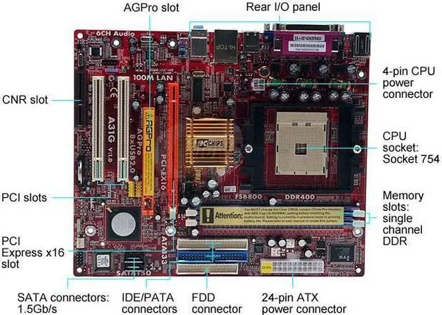 Alt view image 3 of 5 - PC CHIPS A31G V1.0 754 SiS 761 GX Micro ATX AMD Motherboard