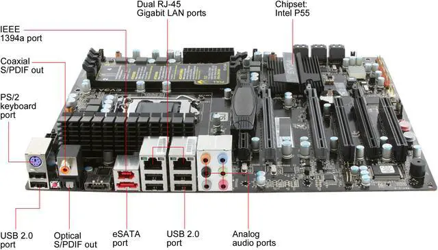 Alt view image 8 of 11 - EVGA P55 SLI 132-LF-E655-KR LGA1156 Intel P55 ATX Intel Motherboard
