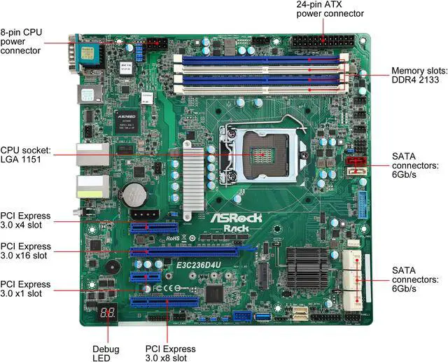 Alt view image 6 of 9 - ASRock Rack E3C236D4U Micro ATX Server Motherboard LGA1151 Intel C236