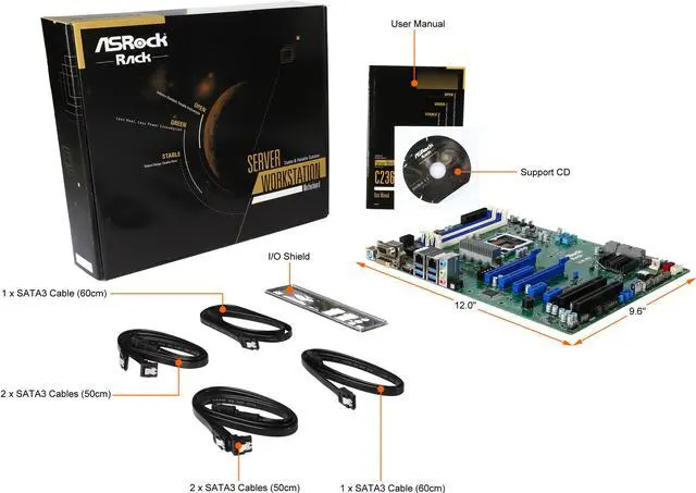 Alt view image 8 of 8 - ASRock Rack C236 WS ATX Server Motherboard LGA 1151 Intel C236