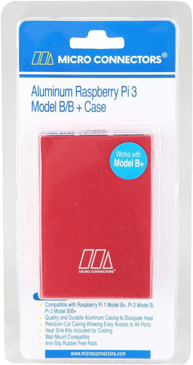 Alt view image 9 of 8 - Micro Connectors RAS-PCS03-RD Aluminum Raspberry Pi 3 Model B/B+ Case (Red)