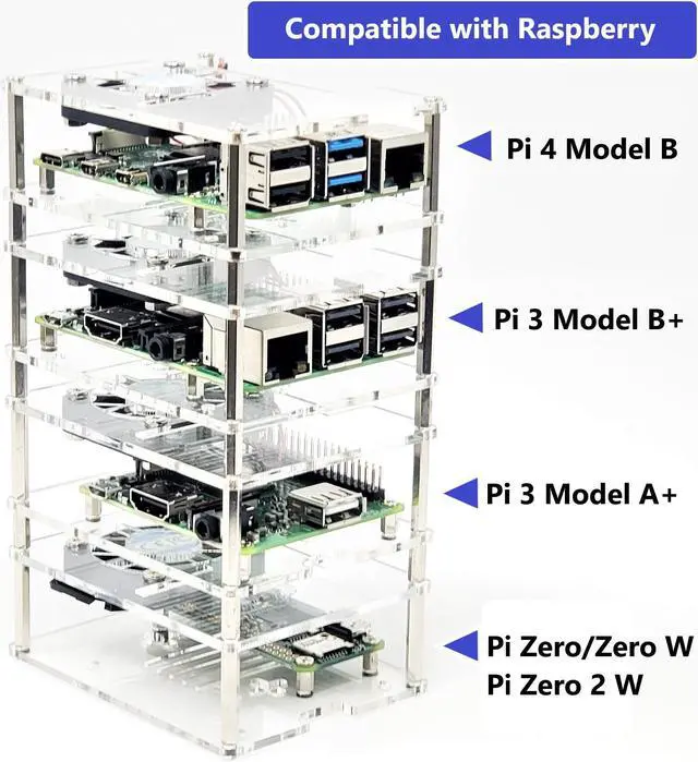 Alt view image 3 of 7 - Micro Connectors Acrylic Stackable Raspberry Pi 5, Pi 4 & Pi 3 Case with Fan (RAS-PCS06)