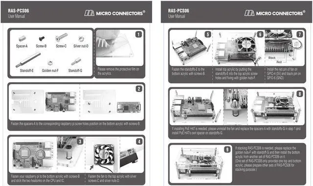 Alt view image 7 of 7 - Micro Connectors Acrylic Stackable Raspberry Pi 5, Pi 4 & Pi 3 Case with Fan (RAS-PCS06)