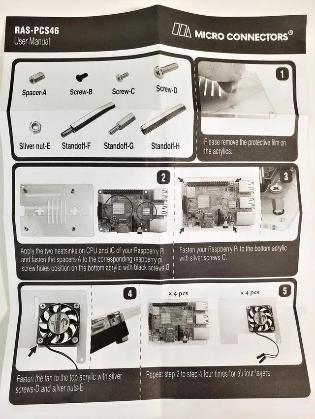 Alt view image 5 of 6 - Micro Connectors Four (4) Layer Stackable Clear Acrylic Raspberry Pi 5, Pi 4 & Pi 3 Cases with Fans and Heatsinks (RAS-PCS46)