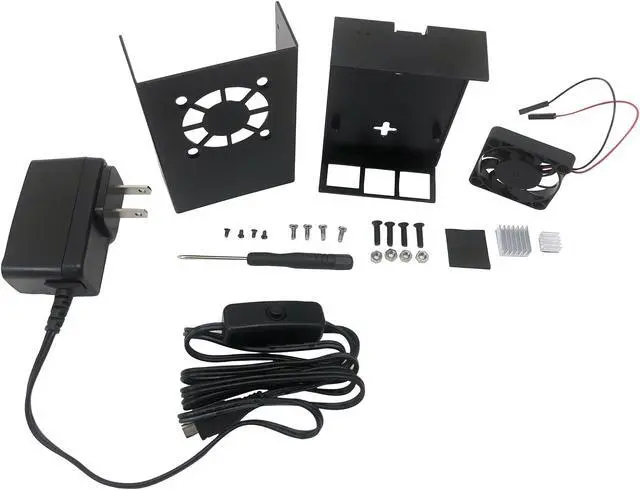 Alt view image 2 of 7 - Micro Connectors RAS-PCS04PWR-SL Aluminum Raspberry Pi 3 Case for Model B/B+ with Fan, Heatsinks and UL Approved On/Off Power Adapter