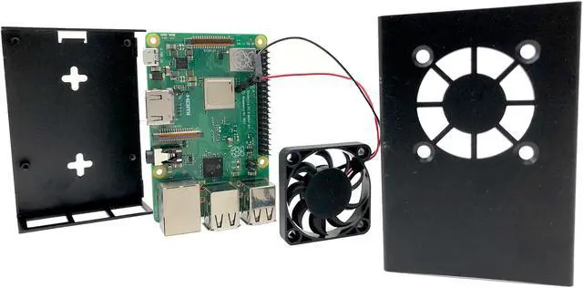 Alt view image 5 of 7 - Micro Connectors RAS-PCS04PWR-SL Aluminum Raspberry Pi 3 Case for Model B/B+ with Fan, Heatsinks and UL Approved On/Off Power Adapter