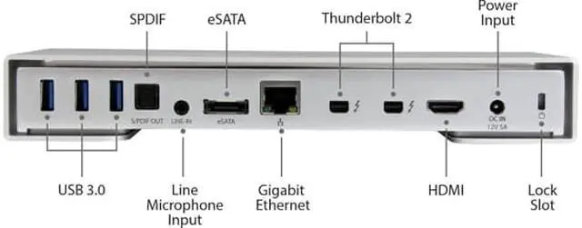 Alt view image 4 of 12 - StarTech.com TB2DOCK4KDHC Thunderbolt 2 Dock - 4K - Laptop Docking Station - Thunderbolt to HDMI / USB 3.0 / Gigabit Ethernet / eSATA