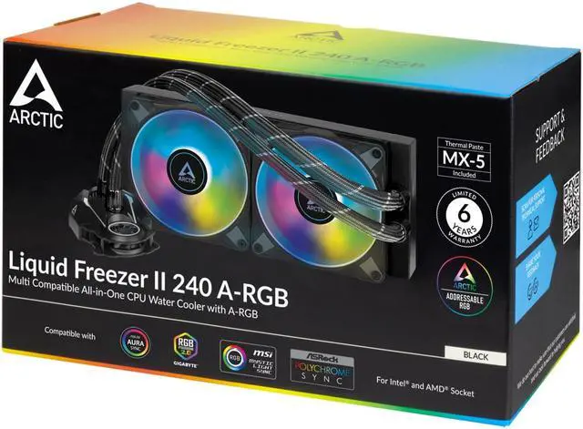 Alt view image 4 of 5 - ARCTIC ACFRE00093A Liquid Freezer II 240 A-RGB - Multi-Compatible All-in-one CPU AIO Water Cooler with A-RGB, Compatible with Intel & AMD, efficient PWM-Controlled Pump, Fan Speed: 200-1800 RPM -Black