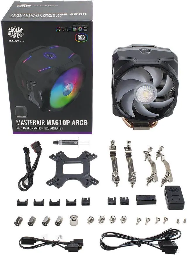 Alt view image 7 of 12 - Cooler Master MasterAir MA610P ARGB CPU Air Cooler - with Addressable RGB Controller, Dual SickleFlow 120mm ARGB Fan, 6 CDC Heatpipes, ARGB LED Top Cover