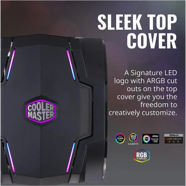 Alt view image 9 of 12 - Cooler Master MasterAir MA610P ARGB CPU Air Cooler - with Addressable RGB Controller, Dual SickleFlow 120mm ARGB Fan, 6 CDC Heatpipes, ARGB LED Top Cover