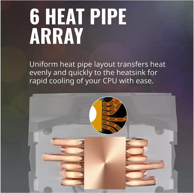 Alt view image 10 of 12 - Cooler Master MasterAir MA610P ARGB CPU Air Cooler - with Addressable RGB Controller, Dual SickleFlow 120mm ARGB Fan, 6 CDC Heatpipes, ARGB LED Top Cover