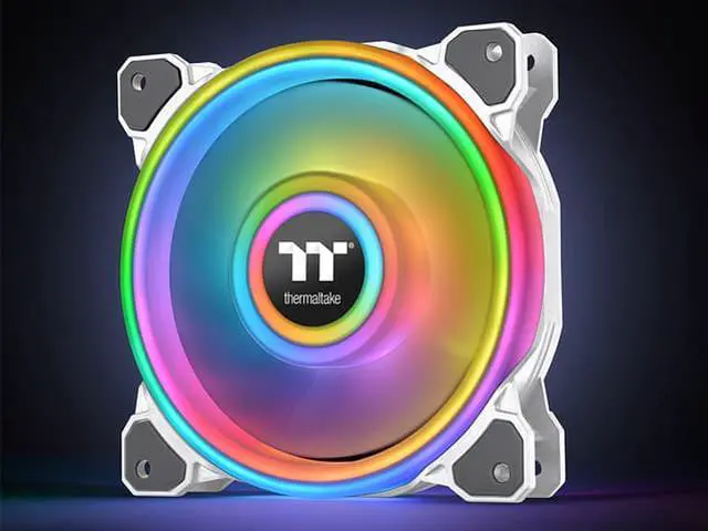Alt view image 7 of 8 - Thermaltake Riing Quad 140mm 16.8 Million RGB Color (Alexa, Razer Chroma) Software Enabled 4 Light Rings 54 Addressable LED 9 Blades Hydraulic Bearing White Case/Radiator Fan, 3 Pack, CL-F101-PL14SW-B