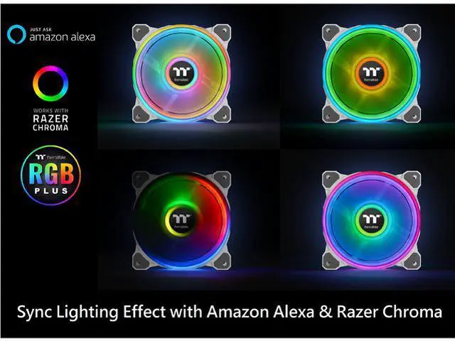 Alt view image 9 of 9 - Thermaltake Riing Quad 120mm 16.8 Million RGB Color (Alexa, Razer Chroma) Software Enabled 4 Light Rings 54 Addressable LED 9 Blades Hydraulic Bearing White Case/Radiator Fan, 3 Pack, CL-F100-PL12SW-B