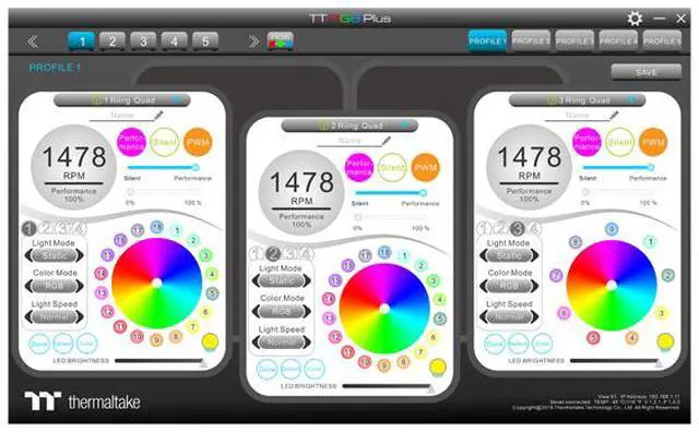 Alt view image 4 of 9 - Thermaltake Riing Quad 120mm 16.8 Million RGB Color (Alexa, Razer Chroma) Software Enabled 4 Light Rings 54 Addressable LED 9 Blades Hydraulic Bearing White Case/Radiator Fan, 3 Pack, CL-F100-PL12SW-B
