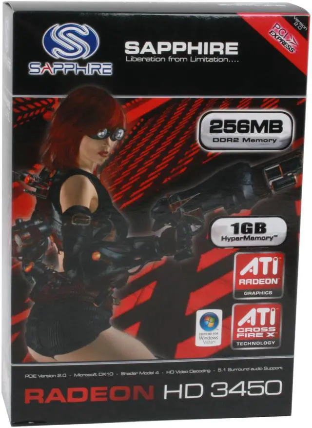 Alt view image 7 of 7 - SAPPHIRE Radeon HD 3450 1GB (256MB on Board) GDDR2 PCI Express 2.0 x16 CrossFireX Support Graphics Card 100230L