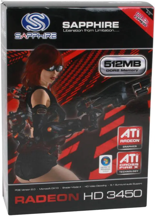 Alt view image 6 of 6 - SAPPHIRE Radeon HD 3450 512MB GDDR2 PCI Express 2.0 x16 CrossFireX Support Graphics Card 100234L