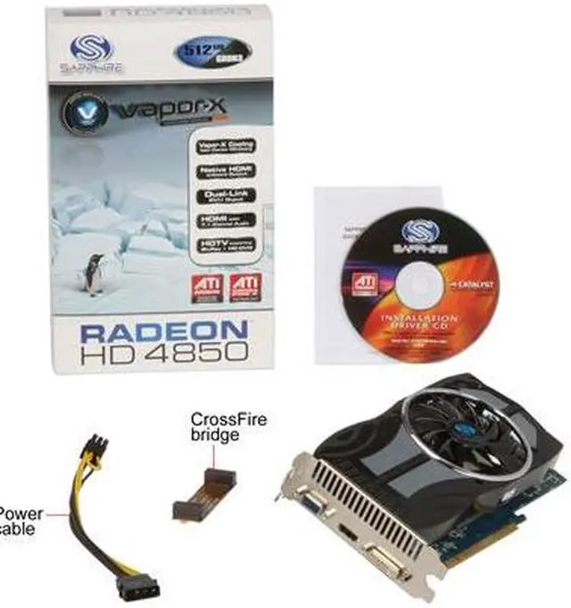 Alt view image 5 of 5 - SAPPHIRE Radeon HD 4850 512MB GDDR3 PCI Express 2.0 x16 CrossFireX Support Graphics Card Vapor-X