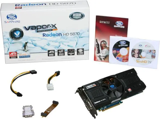 Alt view image 6 of 6 - SAPPHIRE Vapor-X Radeon HD 5870 (Cypress XT) 2GB GDDR5 PCI Express 2.0 x16 CrossFireX Support Graphics Card 100281-2GVXSR