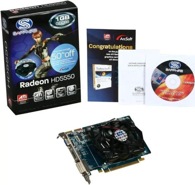 Alt view image 5 of 5 - SAPPHIRE Radeon HD 5550 1GB GDDR5 PCI Express 2.0 x16 CrossFireX Support Graphics Card 100294DDR5L