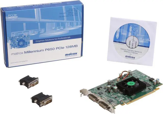 Alt view image 2 of 2 - Matrox Millennium P650 P65-MDDE128F 128MB PCI Express x16 Graphics Card