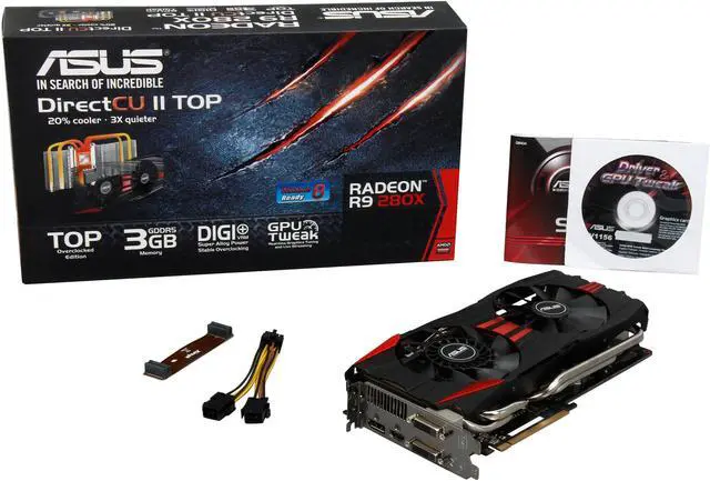 Alt view image 6 of 6 - ASUS Radeon R9 280X 3GB GDDR5 PCI Express 3.0 CrossFireX Support Graphics Card R9280X-DC2T-3GD5