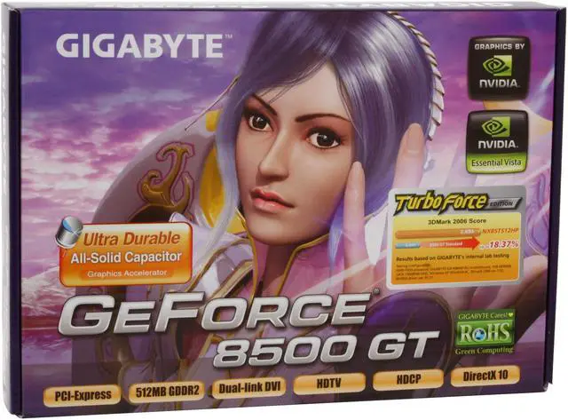 Alt view image 6 of 6 - GIGABYTE GeForce 8500 GT 512MB GDDR2 PCI Express x16 Graphics Card GV-NX85T512HP
