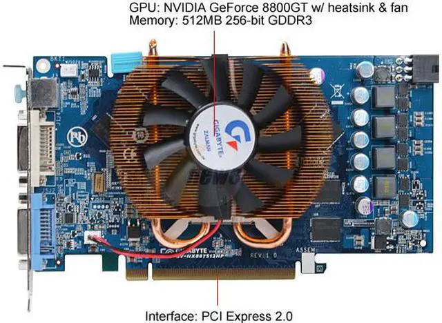 Alt view image 2 of 9 - GIGABYTE GeForce 8800 GT 512MB GDDR3 PCI Express 2.0 x16 SLI Support Graphics Card GV-NX88T512HP8