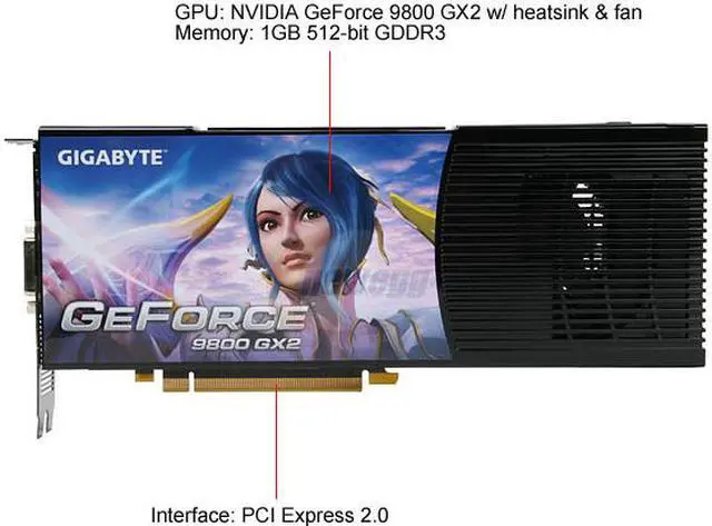 Alt view image 3 of 8 - GIGABYTE GeForce 9800 GX2 1GB (512MB per GPU) GDDR3 PCI Express 2.0 x16 SLI Support Graphics Card GV-NX98X1GHI-B