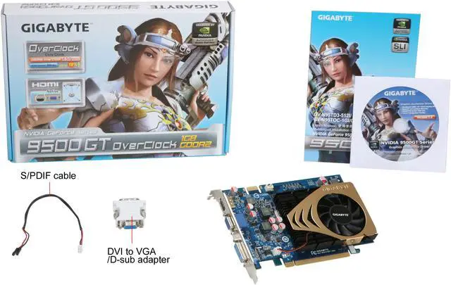 Alt view image 5 of 5 - GIGABYTE GeForce 9500 GT 1GB GDDR2 PCI Express 2.0 x16 SLI Support Graphics Card GV-N95TOC-1GI