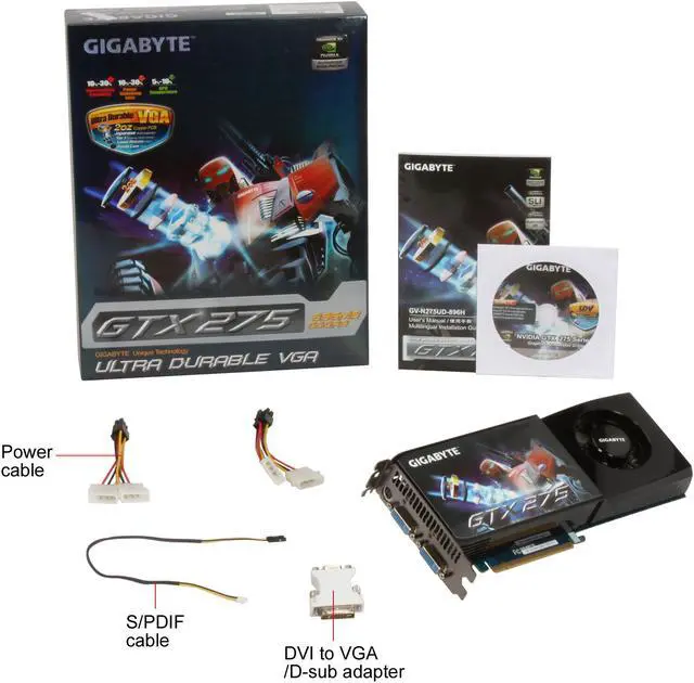 Alt view image 5 of 5 - GIGABYTE GeForce GTX 275 896MB GDDR3 PCI Express 2.0 x16 SLI Support Graphics Card GV-N275UD-896H