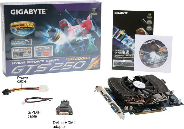 Alt view image 6 of 6 - GIGABYTE GeForce GTS 250 1GB GDDR3 PCI Express 2.0 x16 SLI Support Graphics Card GV-N250OC-1GI Rev 2.0