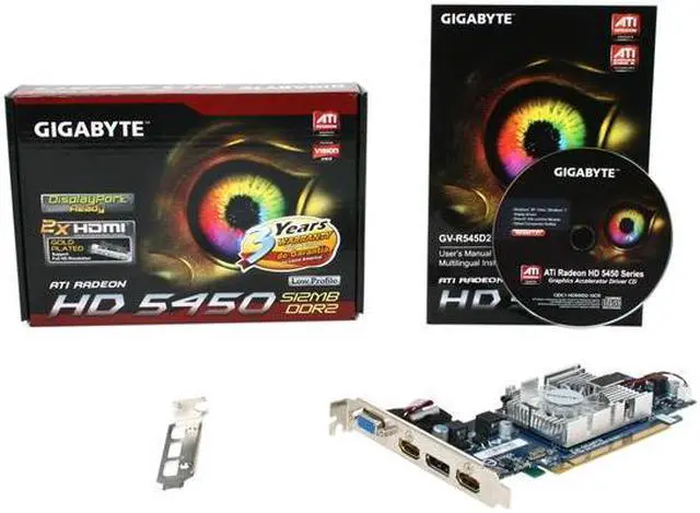 Alt view image 5 of 5 - GIGABYTE Radeon HD 5450 512MB DDR2 PCI Express 2.1 x16 Low Profile Graphics Card GV-R545D2-512D