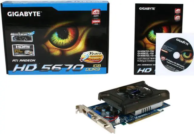 Alt view image 5 of 5 - GIGABYTE Radeon HD 5670 1GB DDR3 PCI Express 2.1 x16 CrossFireX Support Graphics Card GV-R567D3-1GI