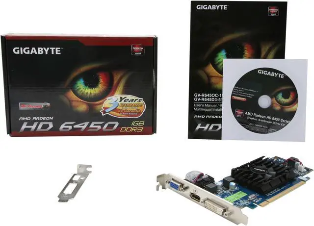 Alt view image 5 of 5 - GIGABYTE Radeon HD 6450 1GB DDR3 PCI Express 2.1 x16 Low Profile Ready Graphics Card GV-R645OC-1GI