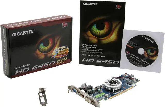 Alt view image 6 of 6 - GIGABYTE Radeon HD 6450 512MB DDR3 PCI Express 2.1 x16 CrossFireX Support Low Profile Ready Graphics Card GV-R645D3-512I