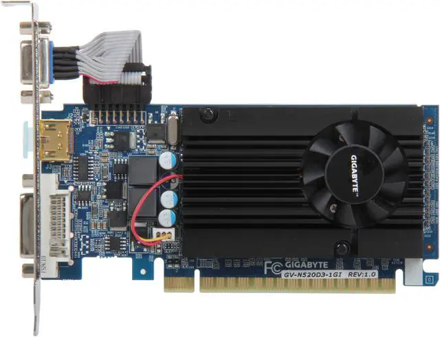 Alt view image 3 of 5 - GIGABYTE GeForce GT 520 (Fermi) 1GB DDR3 PCI Express 2.0 x16 Low Profile Ready Graphics Card GV-N520D3-1GI