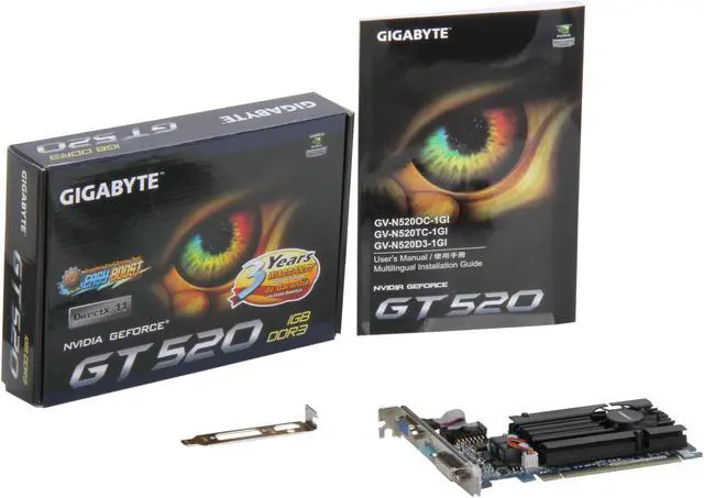 Alt view image 5 of 5 - GIGABYTE GeForce GT 520 (Fermi) 1GB DDR3 PCI Express 2.0 x16 Low Profile Ready Graphics Card GV-N520D3-1GI