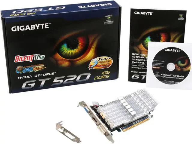 Alt view image 5 of 5 - GIGABYTE GeForce GT 520 (Fermi) 1GB DDR3 PCI Express 2.0 x16 Low Profile Ready Graphics Card GV-N520SL-1GI