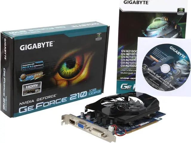 Alt view image 5 of 5 - GIGABYTE GeForce 210 1GB GDDR2 PCI Express 2.0 x16 Graphics Card GV-N210D2-1GI