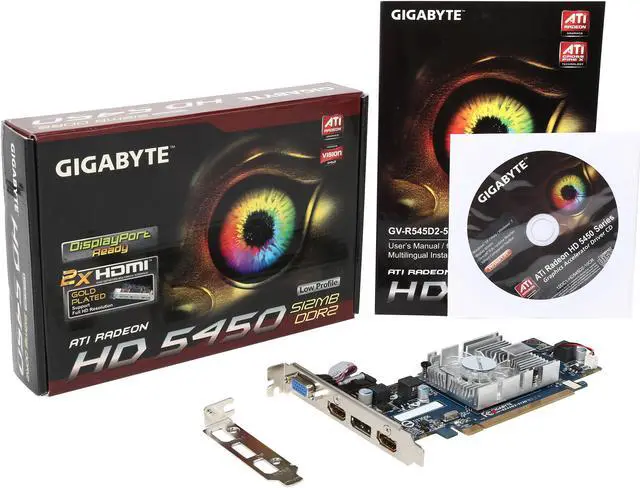 Alt view image 5 of 5 - GIGABYTE Radeon HD 5450 512MB DDR2 PCI Express 2.1 x16 Low Profile Graphics Card GV-R545D2-512D