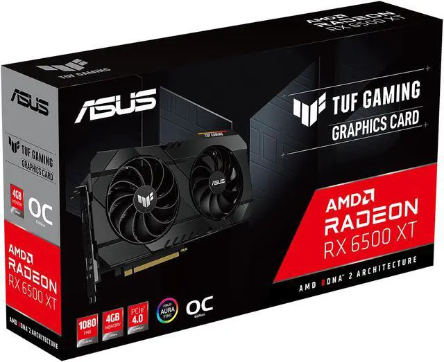 Alt view image 15 of 15 - ASUS TUF Gaming AMD Radeon RX 6500 XT OC Edition Graphics Card (AMD RDNA 2, PCIe 4.0, 4GB GDDR6, HDMI 2.1, DisplayPort 1.4a, Dual Ball Fan Bearings, All-aluminum Shroud, GPU Tweak II) TUF-RX6500XT-O4G-GAMING
