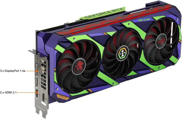 Alt view image 4 of 9 - ASUS ROG Strix NVIDIA GeForce RTX 3080 OC EVA EDITION Gaming Graphics Card (PCIe 4.0, 12GB GDDR6X, HDMI 2.1, DisplayPort 1.4a, Axial-tech Fan Design, 2.9-slot, Super Alloy Power II, GPU Tweak), LHR, ROG-STRIX-RTX3080-O12G-EVA