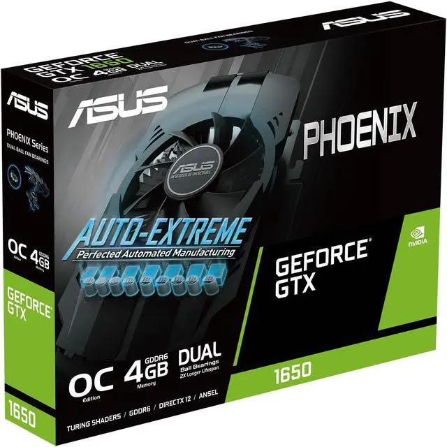 Alt view image 9 of 9 - ASUS Phoenix NVIDIA GeForce GTX 1650 OC Edition Gaming Graphics Card (PCIe 3.0, 4GB GDDR6 memory, HDMI 2.0, DisplayPort 1.4a, DVI-D, Dual ball fan bearings, Auto-Extreme) PH-GTX1650-O4GD6-P-EVO