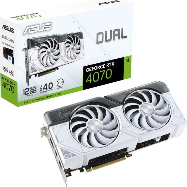 Alt view image 13 of 14 - ASUS Dual GeForce RTX 4070 White Edition 12GB GDDR6X (PCIe 4.0, 12GB GDDR6X, DLSS 3, HDMI 2.1, DisplayPort 1.4a, 2.56-slot design, Axial-tech fan design, 0dB technology) DUAL-RTX4070-12G-WHITE
