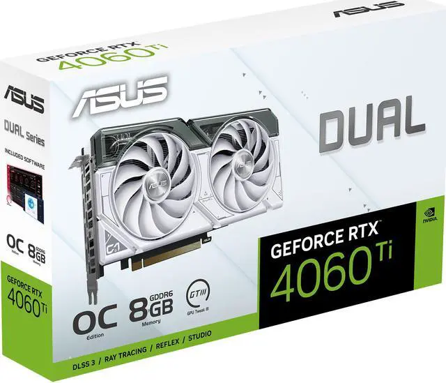 Alt view image 10 of 11 - ASUS Dual GeForce RTX 4060 Ti White OC Edition 8GB GDDR6 (PCIe 4.0, 8GB GDDR6, DLSS 3, HDMI 2.1, DisplayPort 1.4a, Axial-tech fan design, 0dB technology) DUAL-RTX4060TI-O8G-WHITE